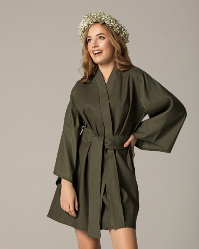 Lniane kimono butelkowa zieleń