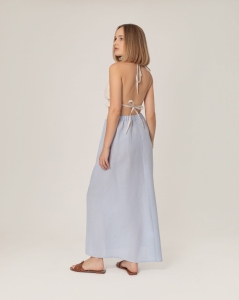Lniana spódnica maxi Coachella niebieska