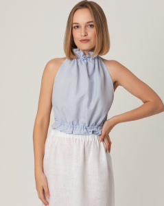 Lniany top Boho Soho niebieski