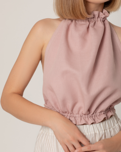 Lniany top Boho Soho różowy